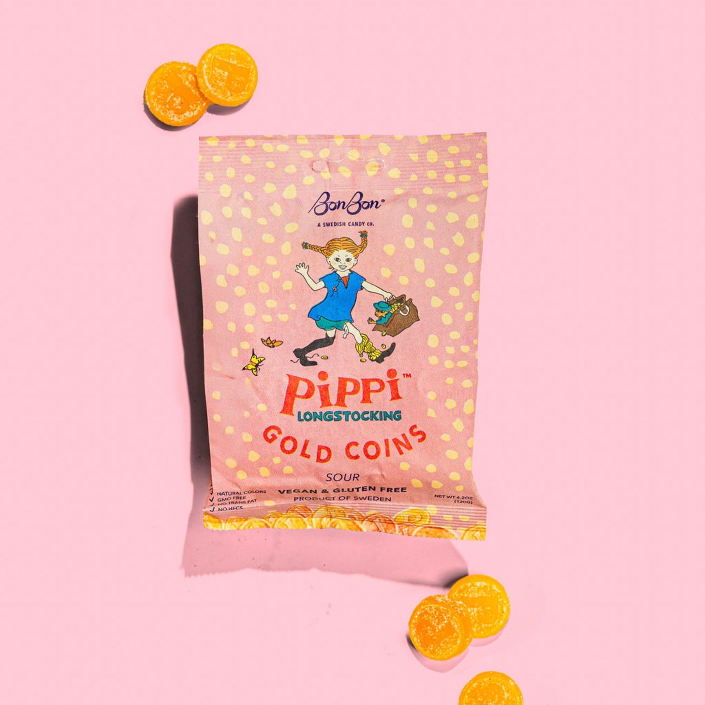 Pippi Gold Coins Pink Background