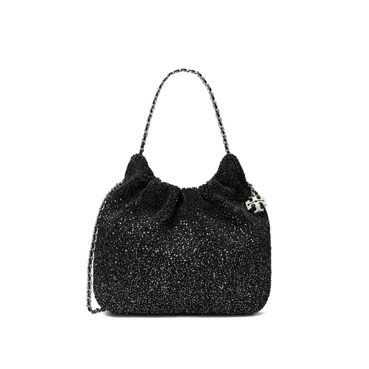 Mini Fleming Embellished Hobo Bag in Black Licorice