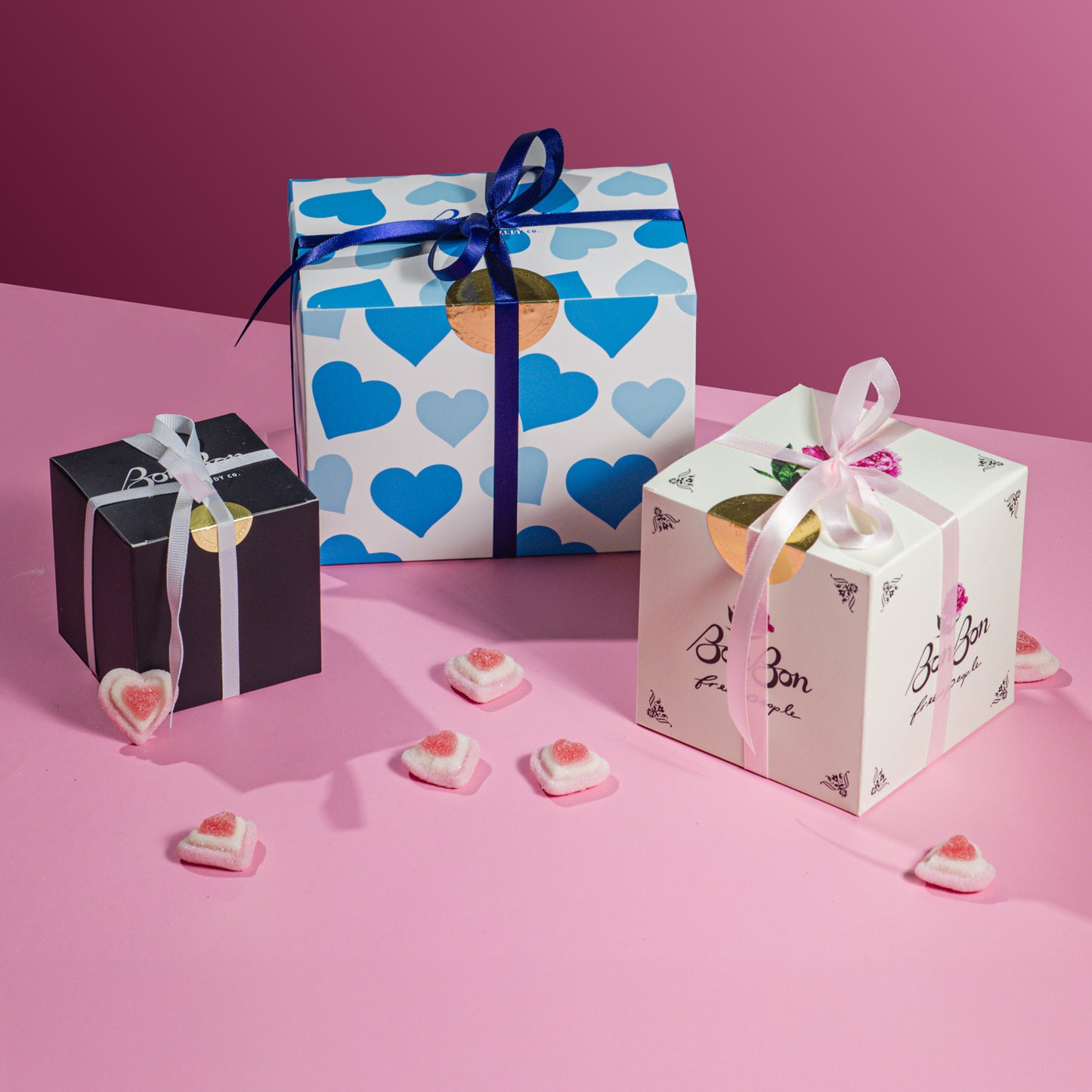 Custom designed boxes with BonBon gold seal