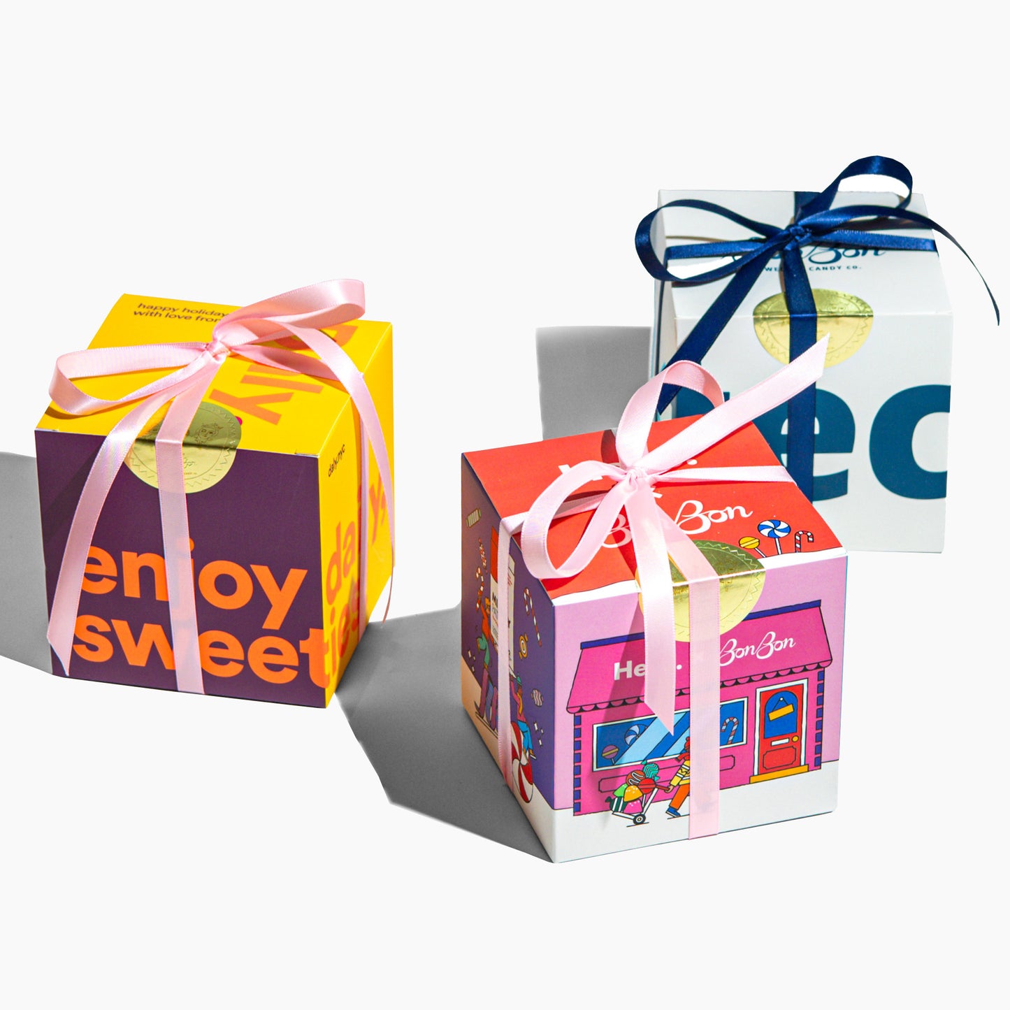 Custom designed boxes with BonBon gold seal