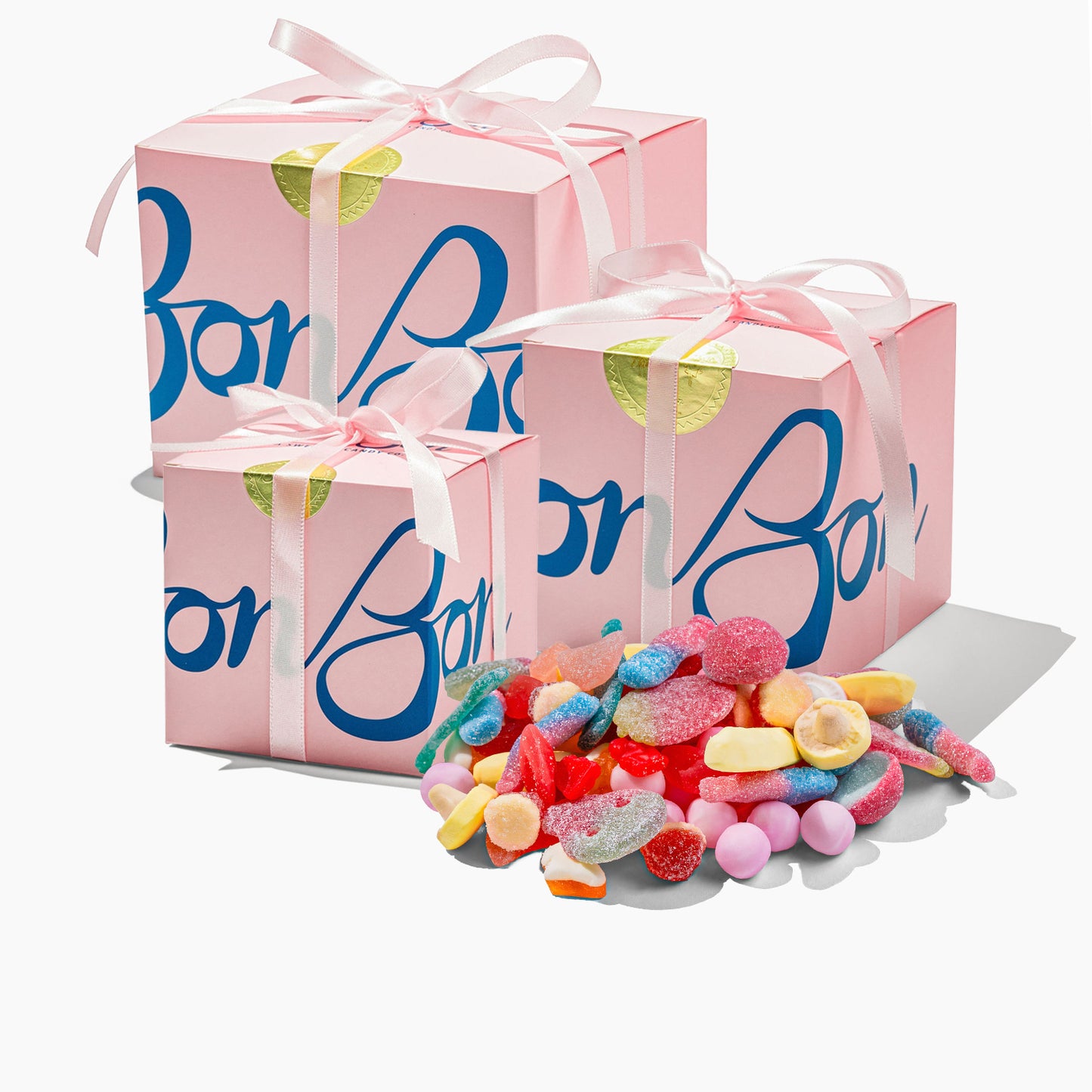 Large, medium, small classic pink BonBon boxes